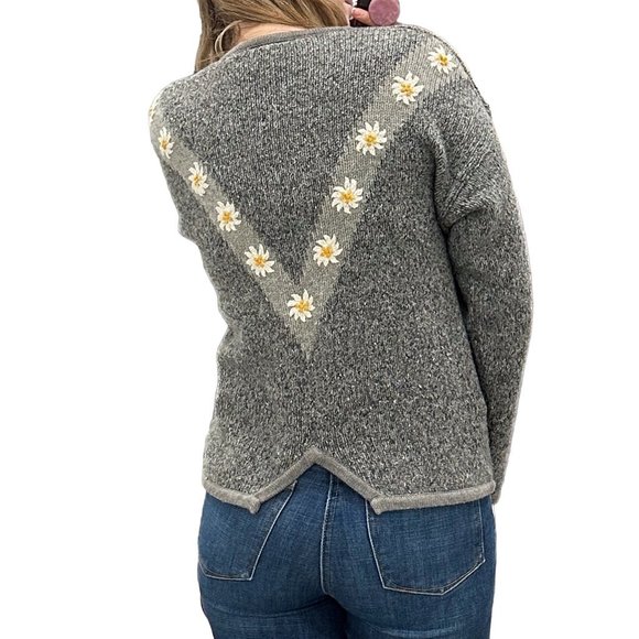 Vintage Country Blue Wool Blend Daisy Print Cardigan in Gray Women's Size M - Picture 4 of 17